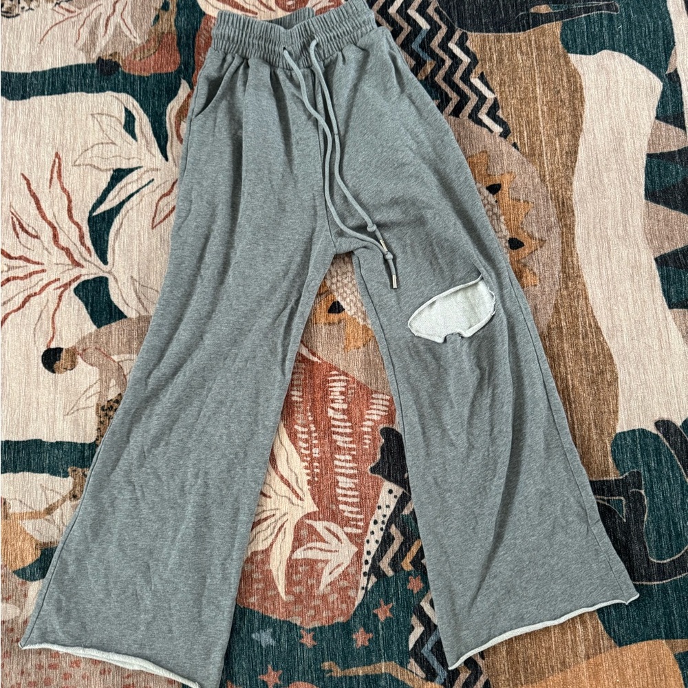 Gray Wide-Leg Jogger Pants with Drawstring